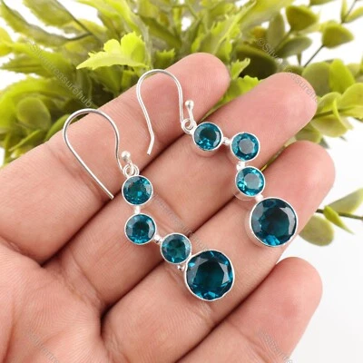 Brincos boho redondos de pedra preciosa apatita 925 prata gota pendente nova irmã art déco - Imagem 1 de 4