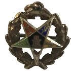 Vtg Small 10K White Gold Enamel Masonic Signes Eastern Star Brooch Pin Pendant