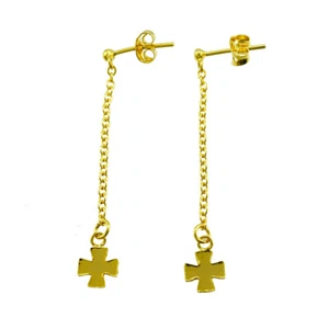  EARING GOLD PLATED DIG PRICK CROSS CUTTING SHINE CHANDELIER GLITTER  SPARKLE  - Picture 1 of 2