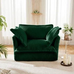 Accent Chair, Soft Corduroy Fabric Green Frilly Single Sofa Chair w/ 2 Pillows - Picture 1 of 17