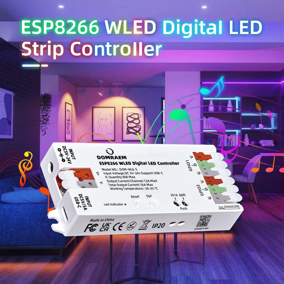 ESP8266 WiFi WLED LED Controller fr WS2811 WS2812B SK6812 SM16703P Pxiel Stripe - Bild 1 von 4