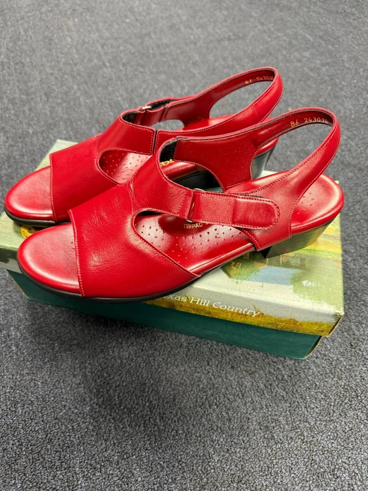 Women's SAS 'Suntimer' Red leather comfort slingback sandals Size 10N NEW in Box - Image 1 of 4