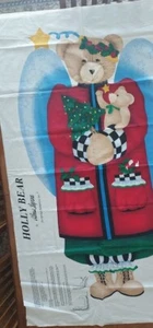 Vtg "Holly Bear" Angel Fabric Panel Wall Hanging Finish 29" width x 51" height - Bild 1 von 3