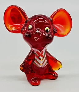 Fenton Ruby Red Glass Mouse Handpainted Signed S Davis Holiday Chums Christmas - Picture 1 of 9