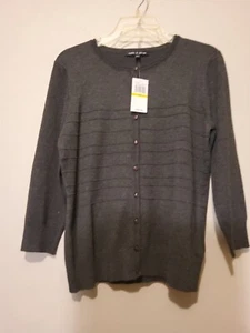 Neu mit Etikett! Cable & Gauge anthrazitgrauer Knopf 3/4 Ärmel Cardigan Pullover Damen Medium - Bild 1 von 5