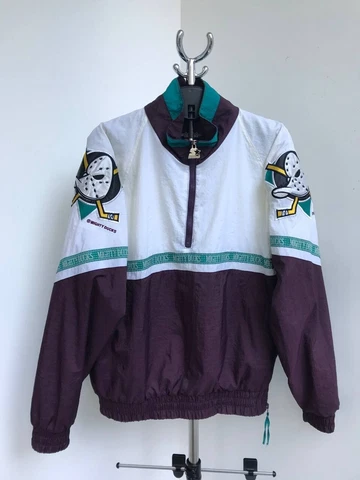 MIGHTY DUCKS ANAHEIM 90s NHL HOCKEY PULLOVER JACKET 14 ZIP STARTER VINTAGE MENS Cover