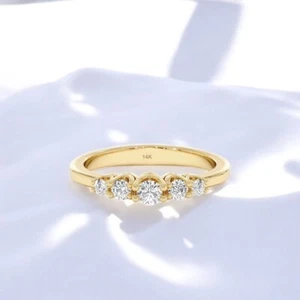 Elegant 14k Solid Gold 5-Diamond Wedding Band Lab Grown Diamond Ring for Her - Picture 1 of 4