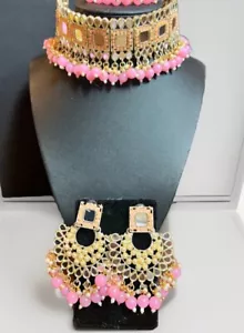 Indian Jewelry Bollywood Gold Plated Kundan Choker Necklace Bridal Set - Picture 1 of 4