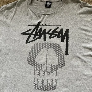 T-Shirt Vintage Stussy Skateboard Uomo Grigio Grande Teschio Logo Fremont Acciaio - Foto 1 di 3