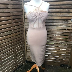 Pink Boutique Astoria Nude Bodycon Strapy Dress Size 10 UK Lace Panel Bodice - Picture 1 of 9