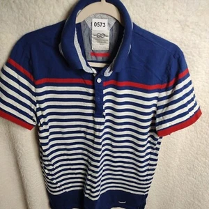 Selected Men's Large Blue, White & Red Striped Polo Shirt - Picture 1 of 6