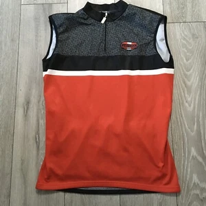 Agu Cycling Shirt Womens XL Red Black 1/4 Zip Sleeveless Jersey Italy Made 80s - Picture 1 of 9