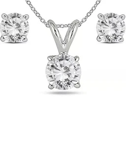 6 Ct Round Moissanite Pendant & Earrings Set FL/D Certified Real 14K White Gold - Picture 1 of 10