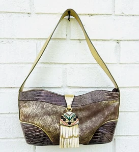 Vintage Authentic Braccialini Genuine Italian Leather Embellished Shoulder Bag - Picture 1 of 5