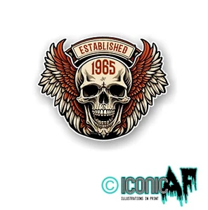 Vintage Established 1965 WINGED Biker SKULL wings car bike Helmet sticker Decal - Picture 1 of 1
