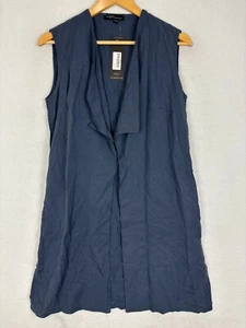 Vigorella Womens Vest Sz S/M Blue Open Front Tunic Side Pockets Tencel Classics - Picture 1 of 11