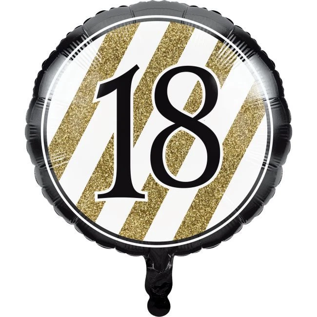 Black and Gold 18th Birthday Foil Balloon 18" Birthday Party Decoration - Image 1 of 1