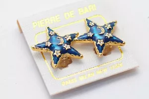 Pierre de Bari: 80er Jahre Vintage Ohrclips, 8 Emaille Strass-Steine, Sternform - Bild 1 von 9