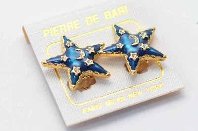 Pierre de Bari: 80er Jahre Vintage Ohrclips, 8 Emaille Strass-Steine, Sternform - Bild 1 von 4