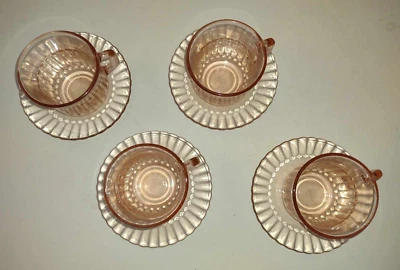 Juego de 4 tazas de té y platillos de colección - Vaso Fortecrisa rosa brillante/melocotón México Foto 1 de 4