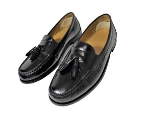 Mens Black Leather Loafers Cole Haan D3506 Solid Shell Tassel Shoes US Size 9.5D - Picture 1 of 11