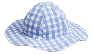 NEXT Girls UPF 50+ Wide Brim Floppy SUN HAT Swim Safe BLUE Gingham 12-24 Months - Picture 1 of 6