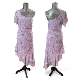 Lilac Fairycore One Shoulder Asymmetrical Ruffle Hem Chiffon Midi Dress Medium - Picture 1 of 6
