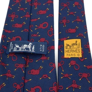 Hermes Silk Neck Tie Rope Pattern Navy No Box Used. - Picture 1 of 9