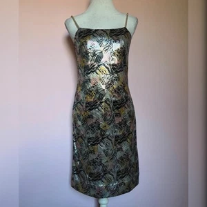 Metallic Vintage Slip Dress Strappy Cocktail geometric Small Uk8 1990s - Picture 1 of 6