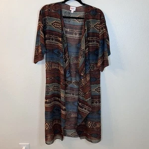 LuLaRoe Shirley Kimono Southwestern Aztec Print Woman's Size Small Brown Blue - Picture 1 of 4