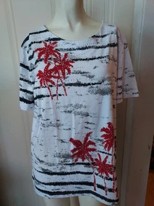 Camiseta para mujer Southern Lady talla grande top multicolor palmeras rayas - Imagen 1 de 10