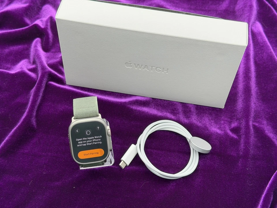 Apple Watch Ultra 49mm Titanium Case with Green Alpine Loop MQEW3LL/A A2622 - Image 1 of 4