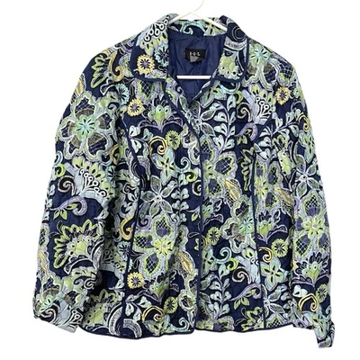 R.Q.T. Blazer forrado chaqueta floral azul verde azulado grande acolchado colorido para mujer Foto 1 de 4