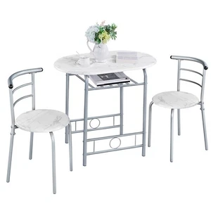 3 Piece Dining Table Set with Steel Legs Compact Dining Table and 2 Chairs Set - Picture 1 of 15