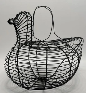 Vintage Wire Chicken Hen Egg Gathering Basket Wire Handles Farmhouse Counter - Picture 1 of 9
