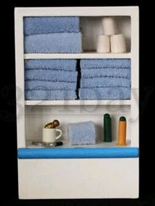 Miniature Dollhouse Bathroom Shelf Unit Blue with Toiletries 1:12th Scale - Picture 1 of 2