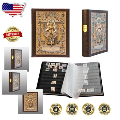 Álbum de estampillas Prophila 60 páginas negras vintage diseño hoja de oro libro de colección Foto 1 de 4