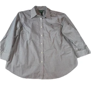 Ralph Lauren LRL Damen bügelfreie Gingham-Bluse mit Knopfleiste schwarz weiß Größe 1X - Bild 1 von 19