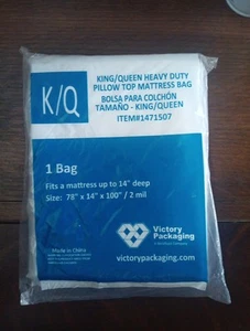 K/Q New Heavy Duty 2mil Pillow Top Mattress Bag Victory Packaging Fits 78x14x100 - Picture 1 of 2