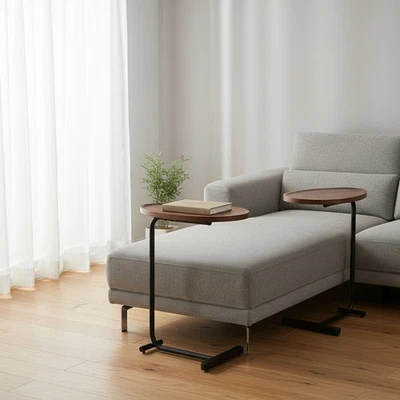 Set of Two Brown and Black Wood and Metal Oval End Tables - Image 1 of 4