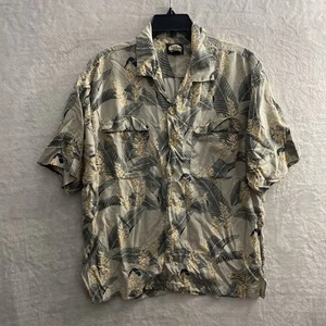 Tommy Bahama Mens Hawiian Shirt Beige Floral Medium Rayon Short Sleeve VTG - Picture 1 of 7