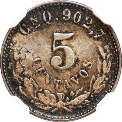 México 5 Centavos Cn 1901 Q Culiacán, NGC MS64. KM# 398,2 Foto 1 de 4