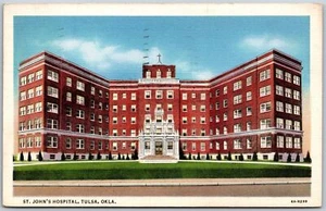 Cartolina d'epoca Tulsa Oklahoma OK St Johns Hospital anni '30 vista lino vecchia - Foto 1 di 2