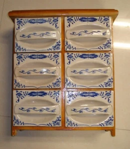 ANTIQUE Onion Pattern CERAMIC PORCELAIN Drawer Cabinet Draw FOR COUNTER Kitchen - Picture 1 of 8