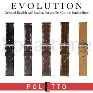 EVOLUTION English Greased Calf Leather Watch Straps 20-24mm by Poletto Cinturini - Picture 1 of 9