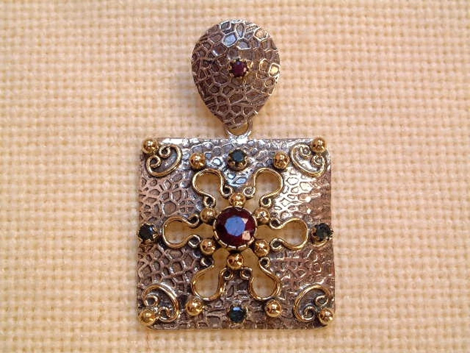 Antique Design - exclusiver Rubin & Smaragd Anhänger - Sterling Silber - 925 - - Bild 1 von 1