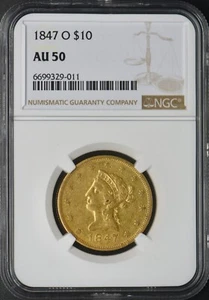 1847-O $10 Gold Liberty Eagle - NGC AU50 - ✪COINGIANTS✪ - Picture 1 of 2