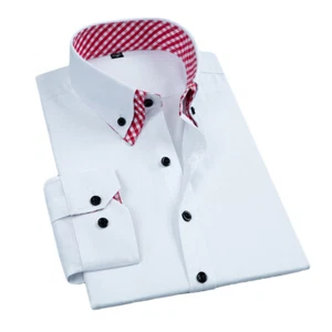Double Collar Mens Dress Shirts Long Sleeves Formal Slim Business Casual Shirts - Picture 1 of 13
