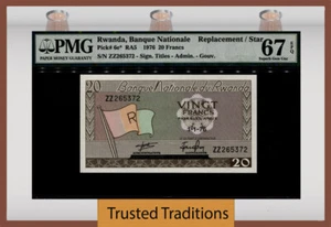 TT PK 6e* 1976 RWANDA 20 FRANCS REPLACEMENT / STAR NOTE PMG 67 EPQ SUPERB GEM - Picture 1 of 2