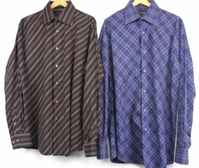 Mens J Ferrar Long Sleeve Button Shirts Plaid Stripe Stretch Size Large 2Pcs - Image 1 of 4
